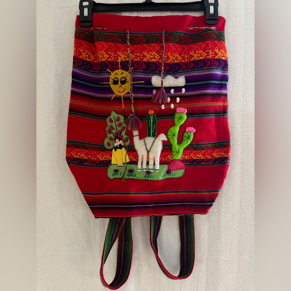 Peruvian Handwoven Wool Drawstring Backpack